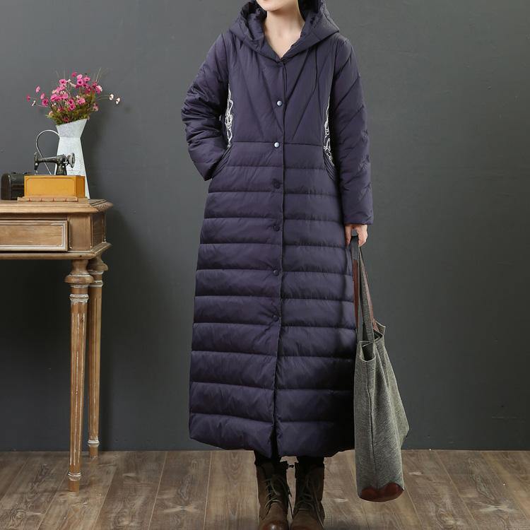 New navy thick casual outfit oversize Jackets & Coats embroidery hooded winter outwear - Omychic