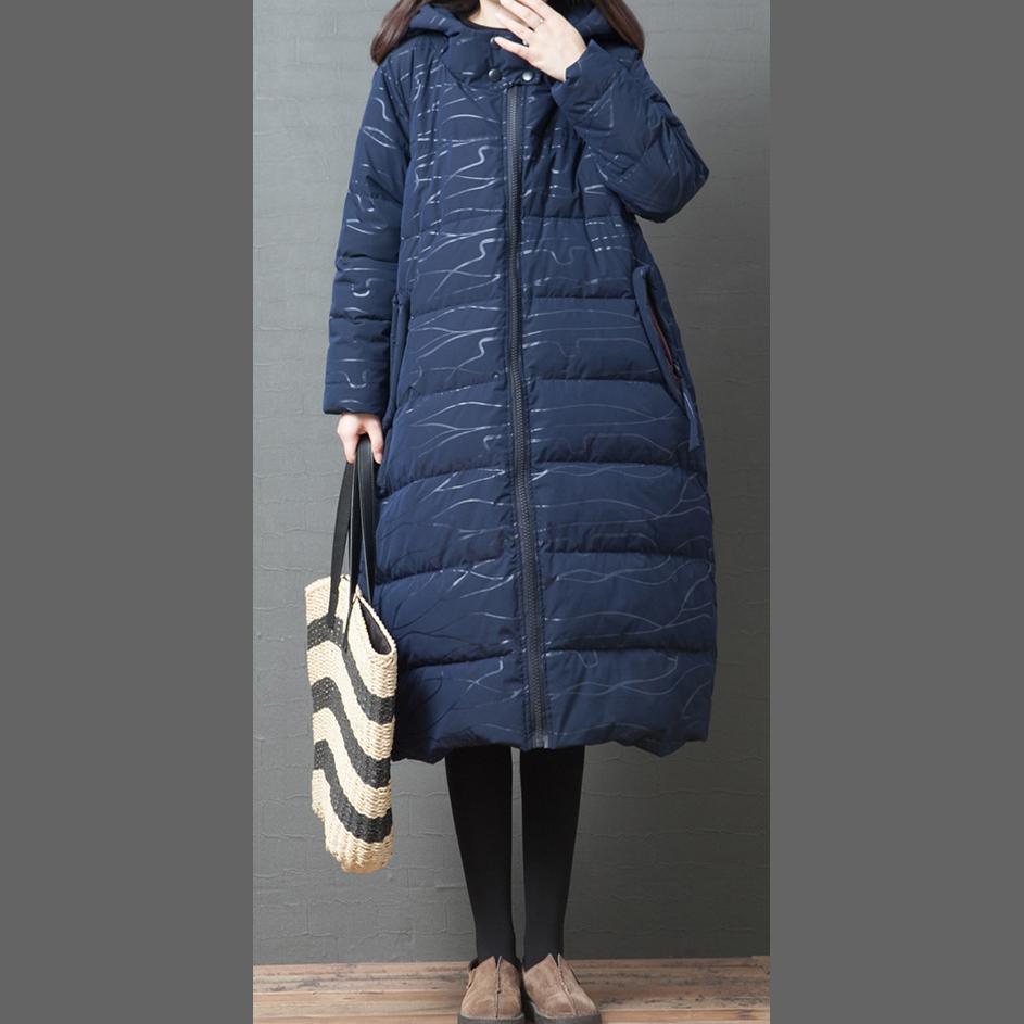 New navy women parka oversize Coats winter hooded zippered coats - Omychic