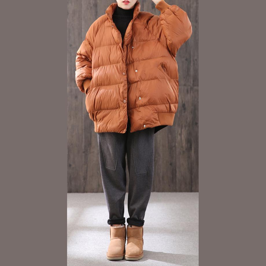 New orange thick warm winter coat oversize dark buckle down jacket stand collar women winter outwear - Omychic