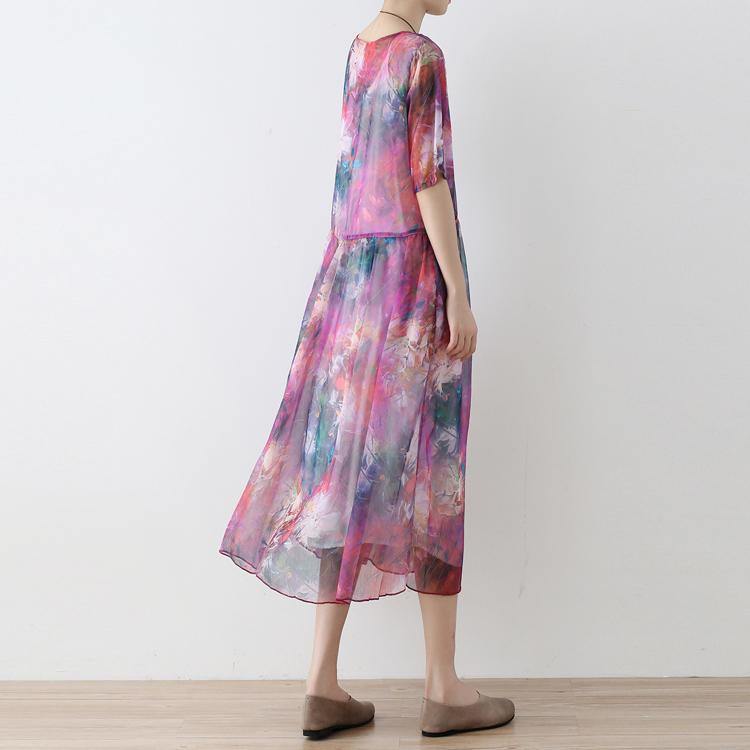 New prints long chiffon  dress plus size chiffon caftans Elegant short sleeve gown - Omychic