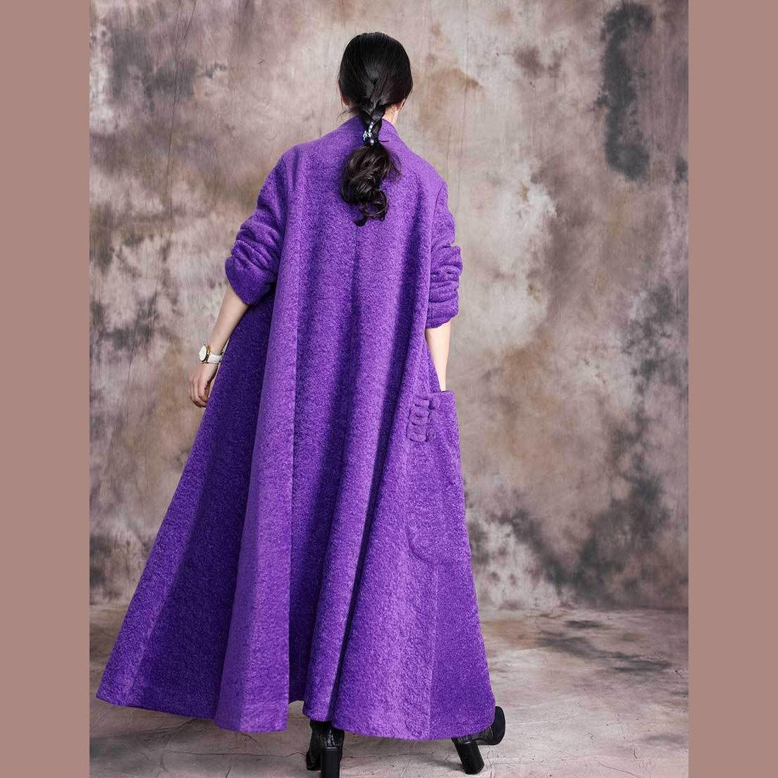 New purple wool coat casual Winter coat thick woolen outwear Chinese Button - Omychic