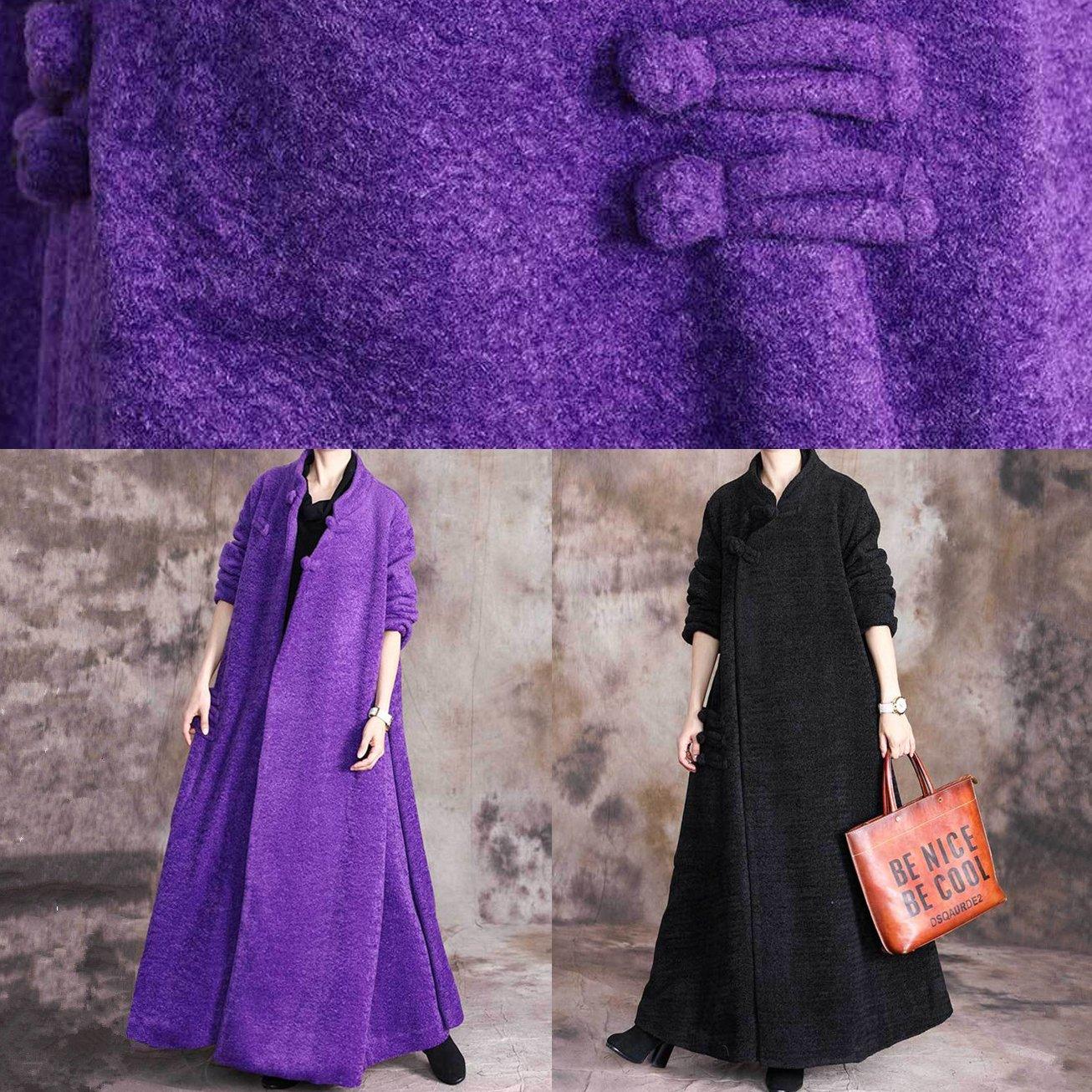 New purple wool coat casual Winter coat thick woolen outwear Chinese Button - Omychic