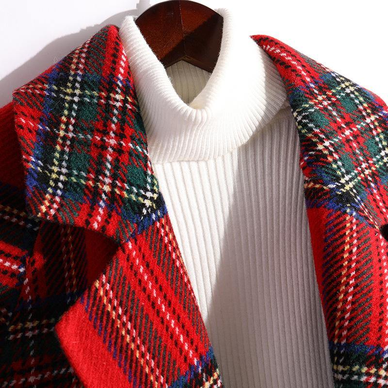 New red Woolen Coats Women trendy plus size medium length jackets fall women coats plaid - Omychic