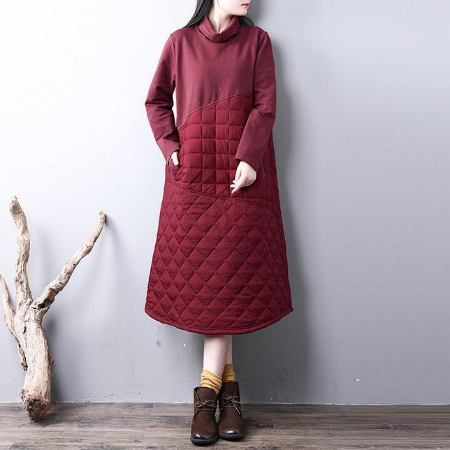 New red for women casual high neck winter dress Warm YZ-2018111416 - Omychic