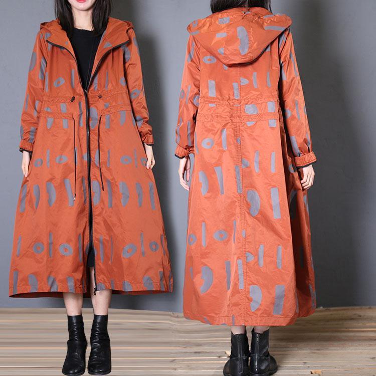 New red prints oversized Jackets & Coats fall jacket hooded - Omychic