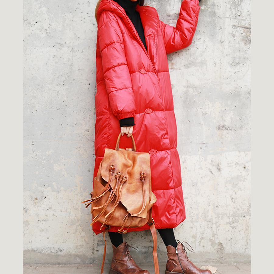 New red warm Parkas for women oversize down jacket hooded outwear thick - Omychic