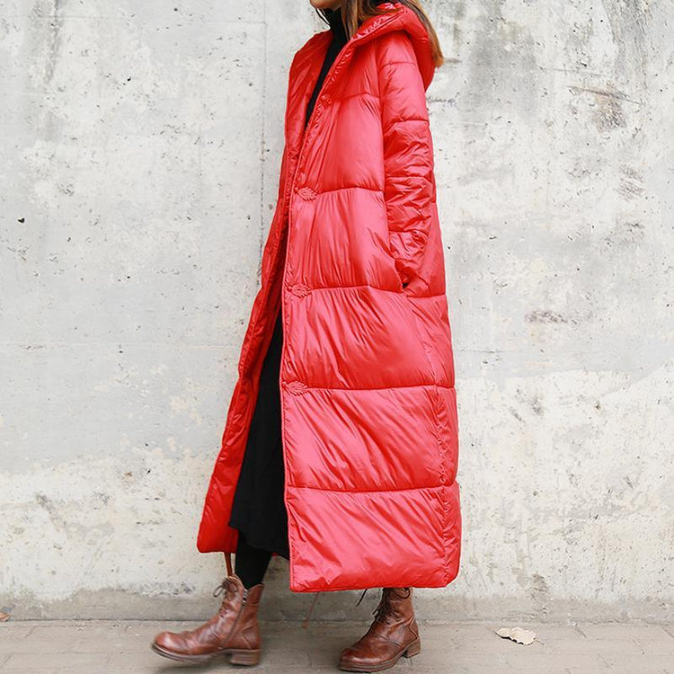 New red warm Parkas for women oversize down jacket hooded outwear thick - Omychic