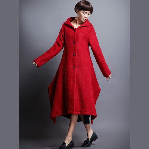 New red wool coat for woman casual long stand collar patchwork coats - Omychic