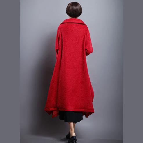 New red wool coat for woman casual long stand collar patchwork coats - Omychic