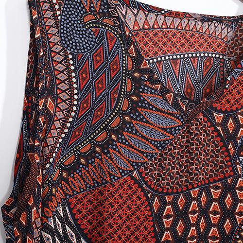 New red yellow prints natural chiffon dress  plus size tassel gown Fine v neck caftans - Omychic