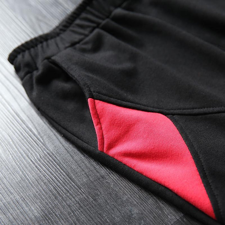New stitching wild elastic waist cropped casual black pants - Omychic