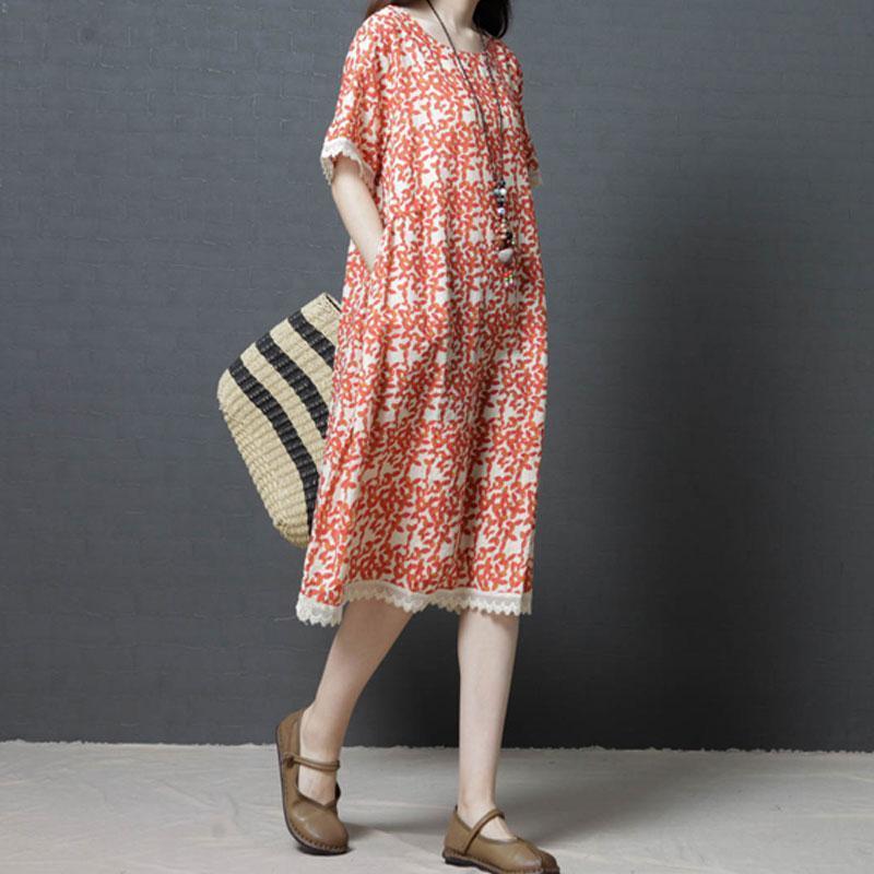 New summer dresses trendy plus size Women Summer Cotton Linen Round Neck Green Dress - Omychic