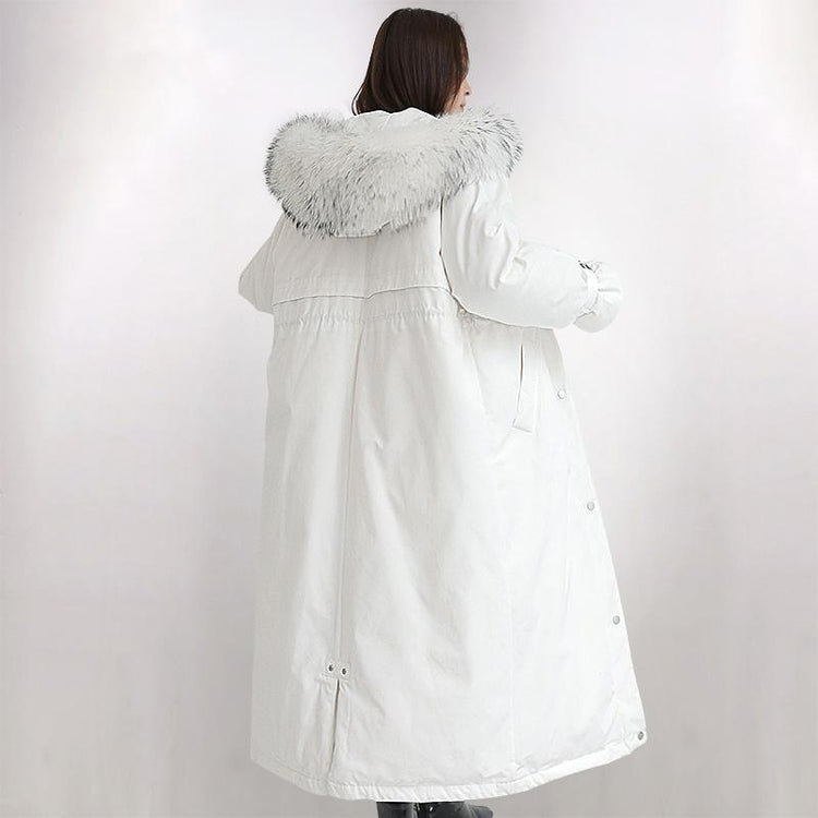 New white down jacket woman plus size clothing hooded down jacket fur collar overcoat - Omychic