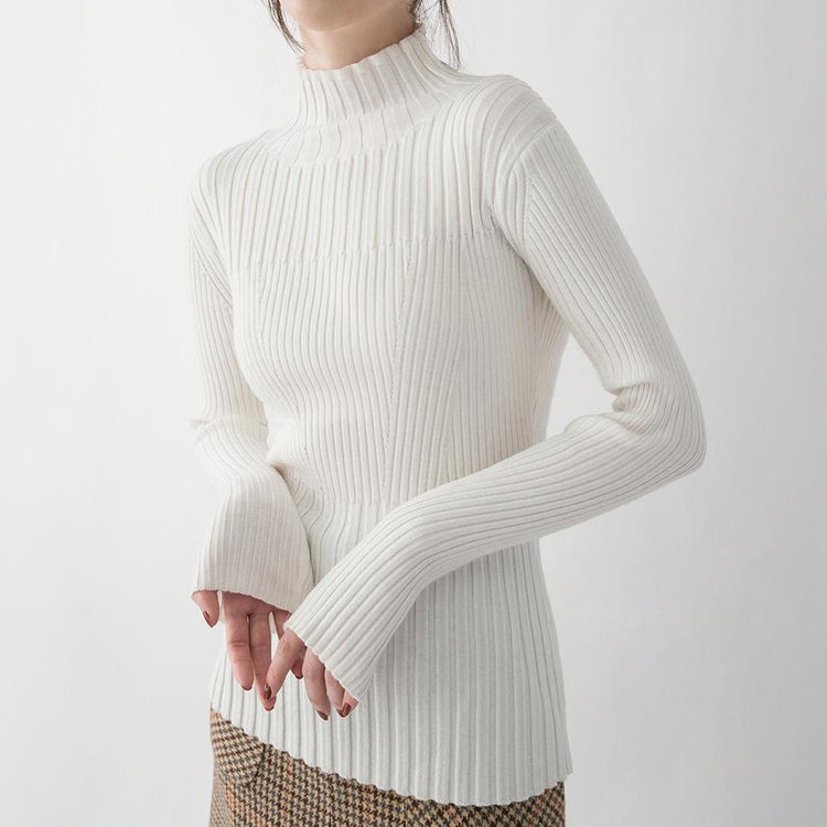 New white pullover Loose fitting Turtleneck shirts women slim brief sweater - Omychic