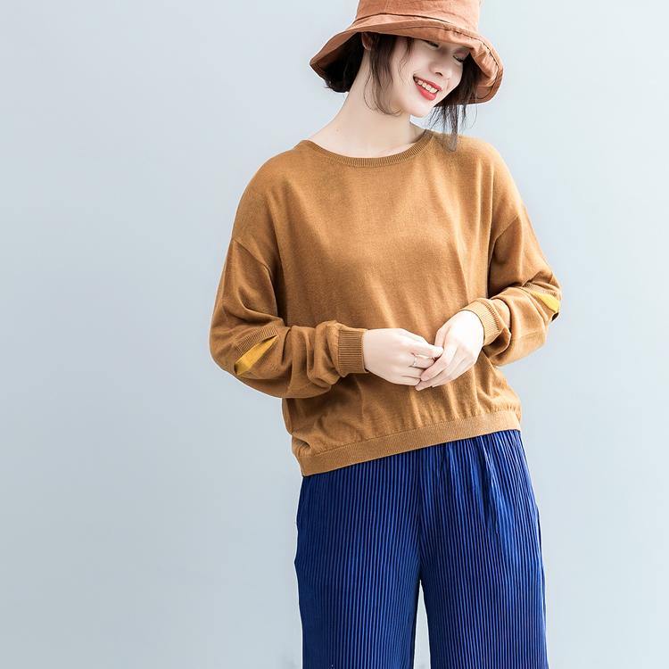 New yellow cozy sweater Loose fitting o neck knit sweat tops vintage batwing sleeve top - Omychic