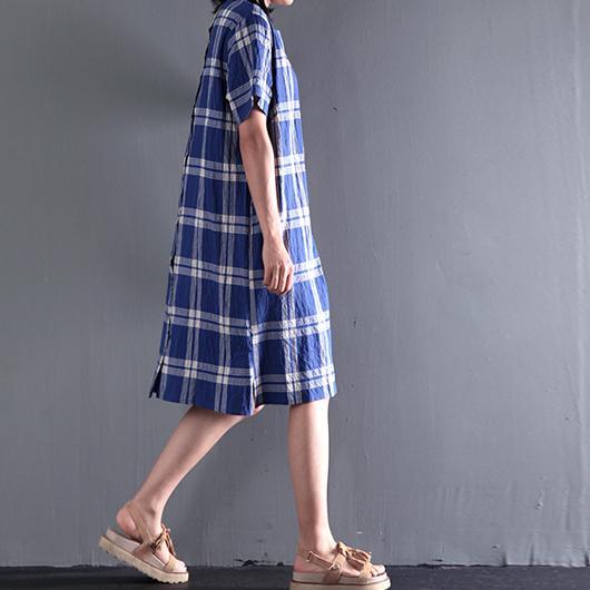 New Casual plaid cotton sundress summer shift dresses opens at back - Omychic