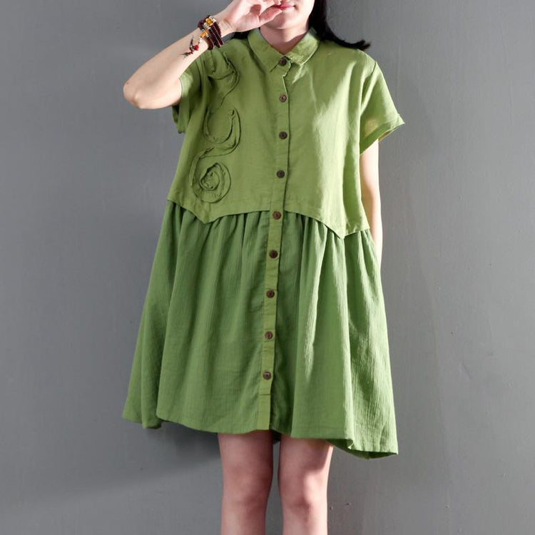 New Green oversize linen summer dress short sleeve sundress maternity dresses - Omychic