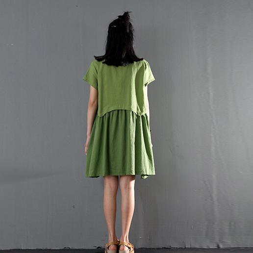 New Green oversize linen summer dress short sleeve sundress maternity dresses - Omychic