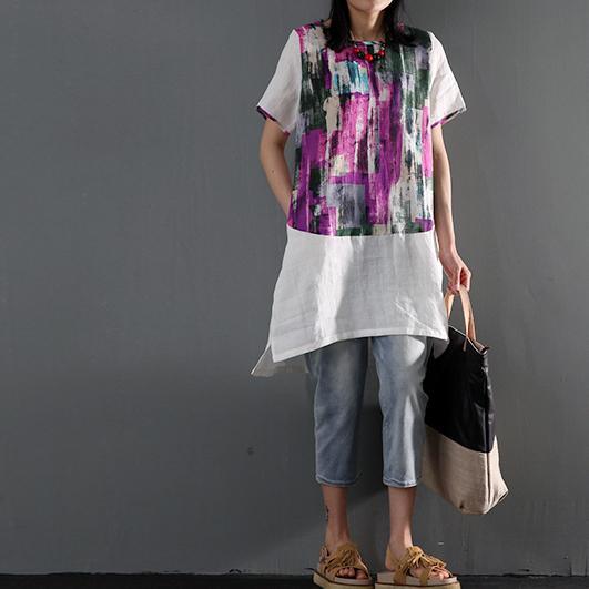 New Print plus size linen sundress summer casual shift dresses Unpredictable future - Omychic