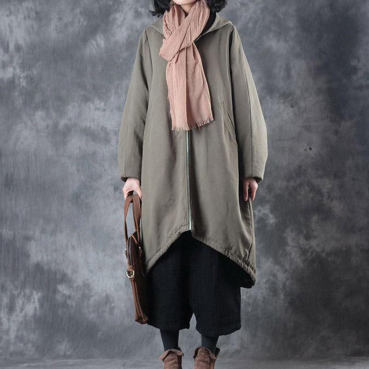 New army green Winter cotton coat Loose fitting hooded outwear Fine zippered Coat - Omychic