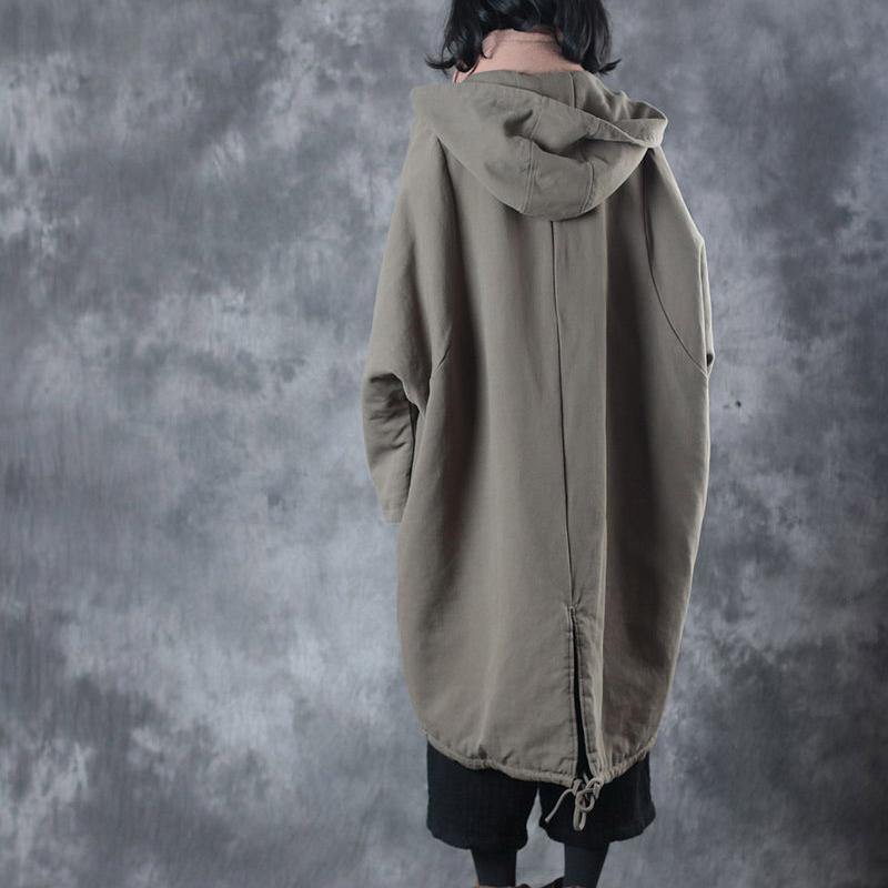 New army green Winter cotton coat Loose fitting hooded outwear Fine zippered Coat - Omychic