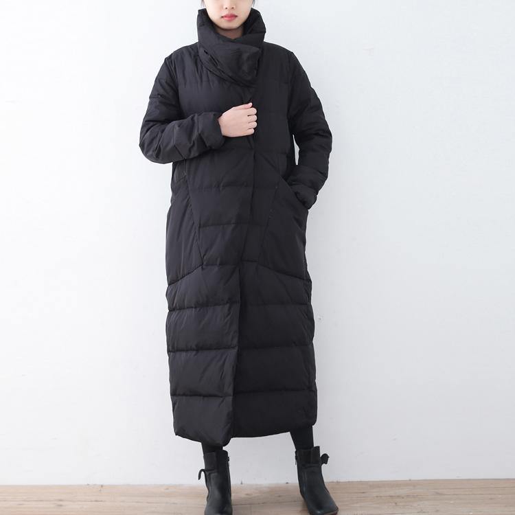 New black down coat plus size clothing big pockets down overcoat Elegant large lapel coats - Omychic