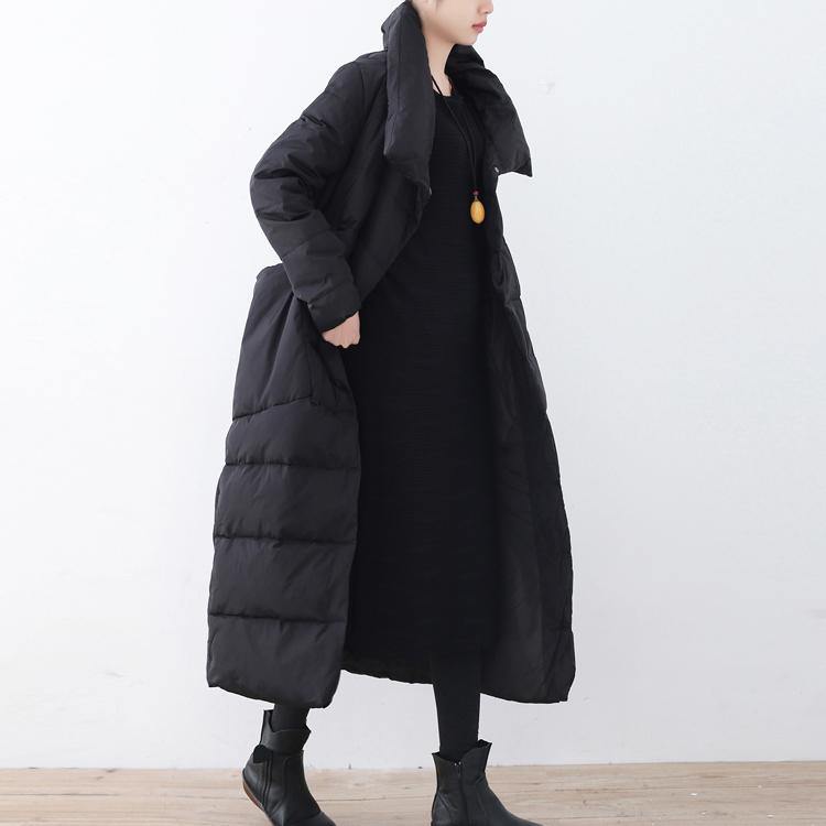 New black down coat plus size clothing big pockets down overcoat Elegant large lapel coats - Omychic