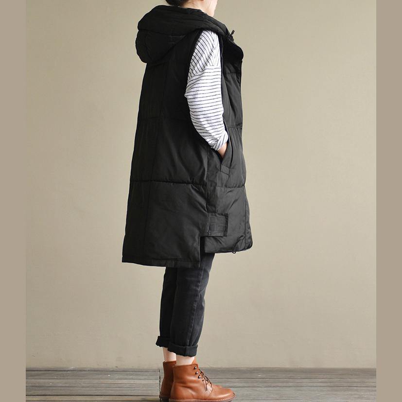 New black down overcoat oversized down jacket Casual  coat sleeveless - Omychic