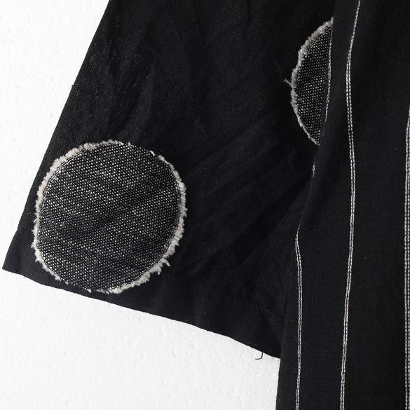 New black striped  linen dresses plus size patchwork prints traveling dress casual asymmetric gown - Omychic