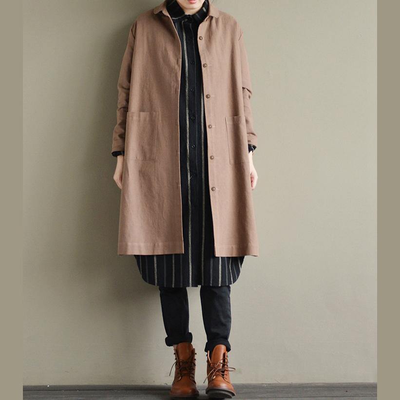 New blue linen Coat Loose fitting Winter coat 2017 trench coat cotton - Omychic