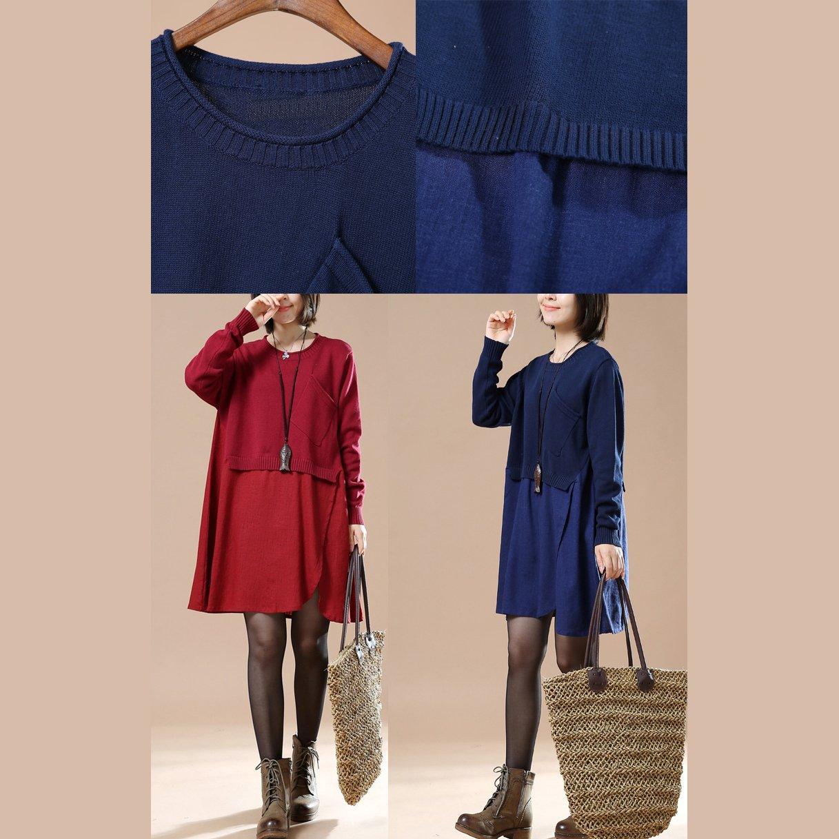 New burgundy layered sweaters oversize winter dresses - Omychic