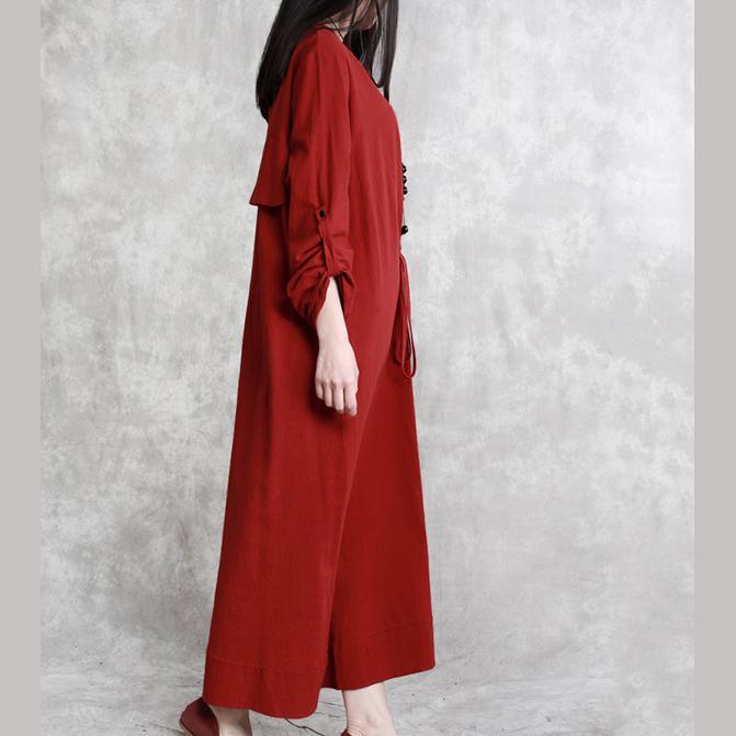 New burgundy  linen maxi dress plus size side open cotton gown Fine drawstring cotton clothing - Omychic