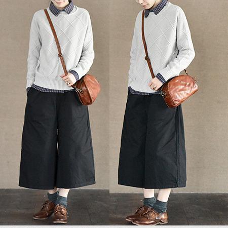New cotton black pants casual loose fitting natural cotton wide leg pants - Omychic