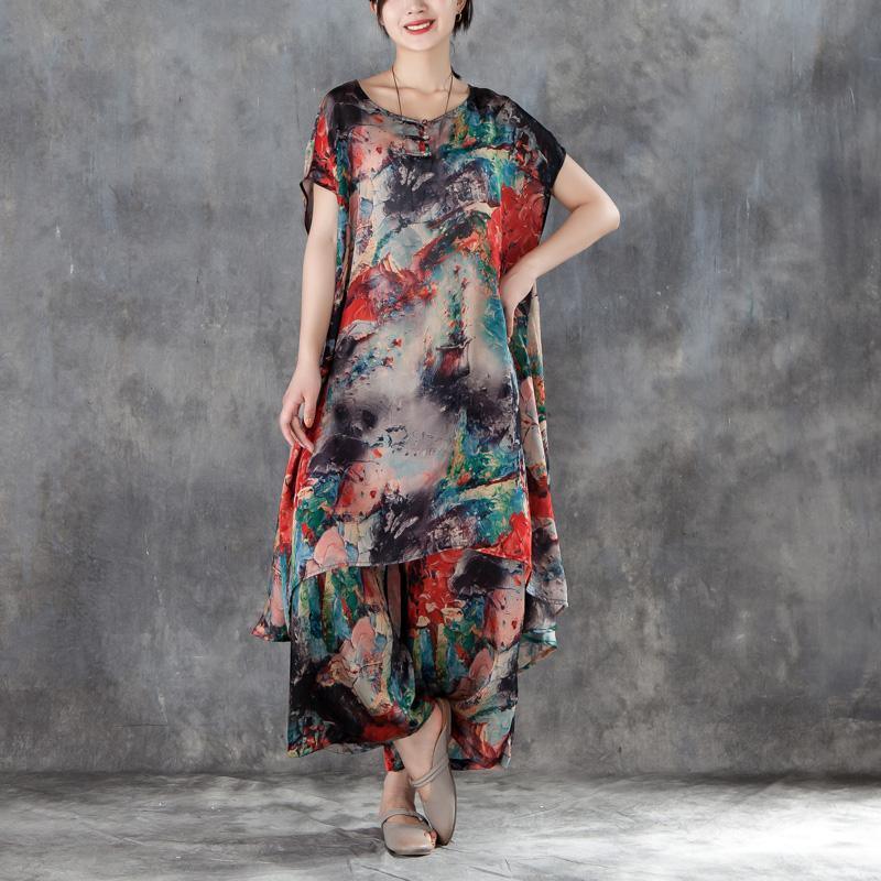 New cotton sundress oversized Casual Short Sleeve Floral Polyester Sui - Omychic