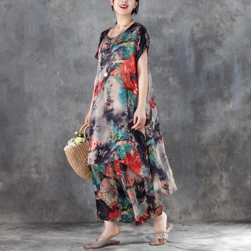 New cotton sundress oversized Casual Short Sleeve Floral Polyester Sui - Omychic