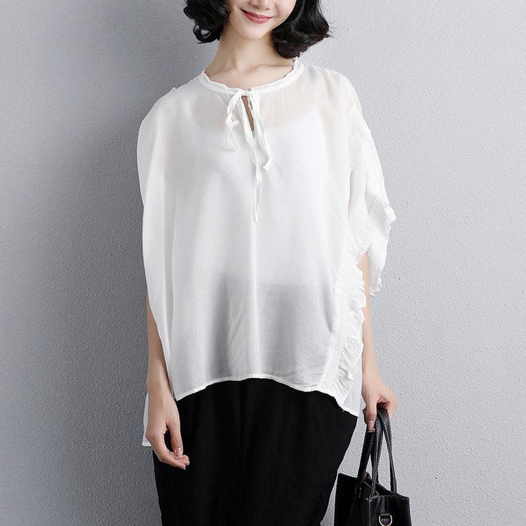 New cotton tops trendy plus size Loose Summer Short Sleeve White Lacing Women Tops - Omychic
