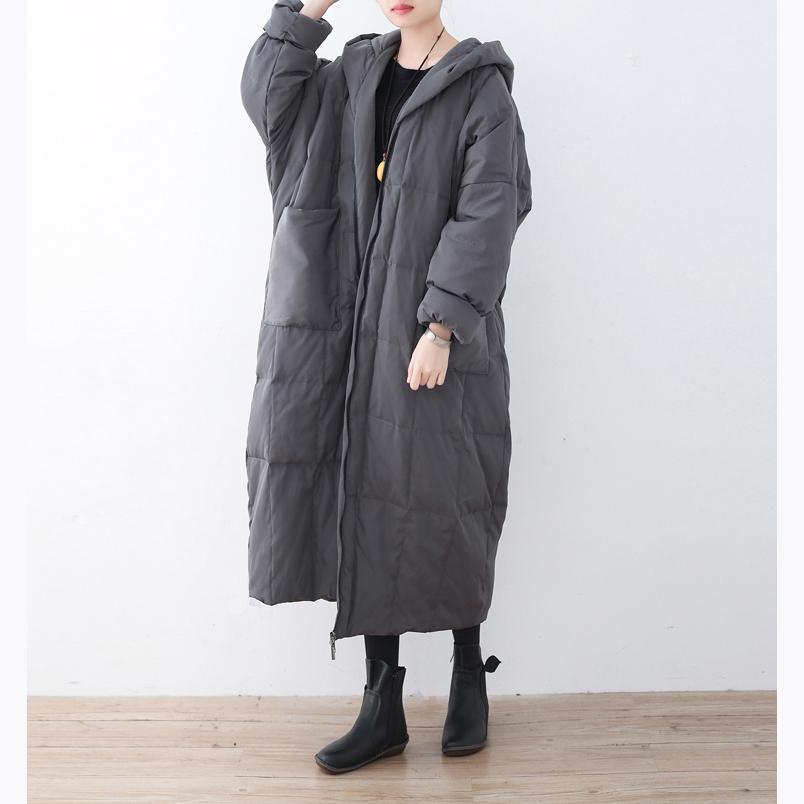 New gray down overcoat oversize down overcoat thick hooded winter outwear - Omychic