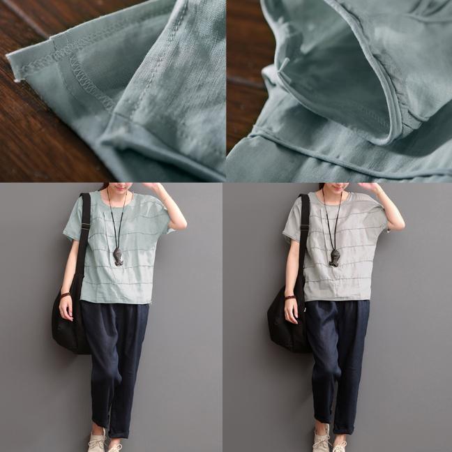 New gray linen shirt women summer blouse cotton top - Omychic