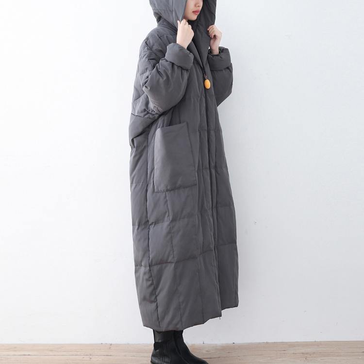 New gray thick down coat oversized zippered down jacket top quality hooded cardigans - Omychic