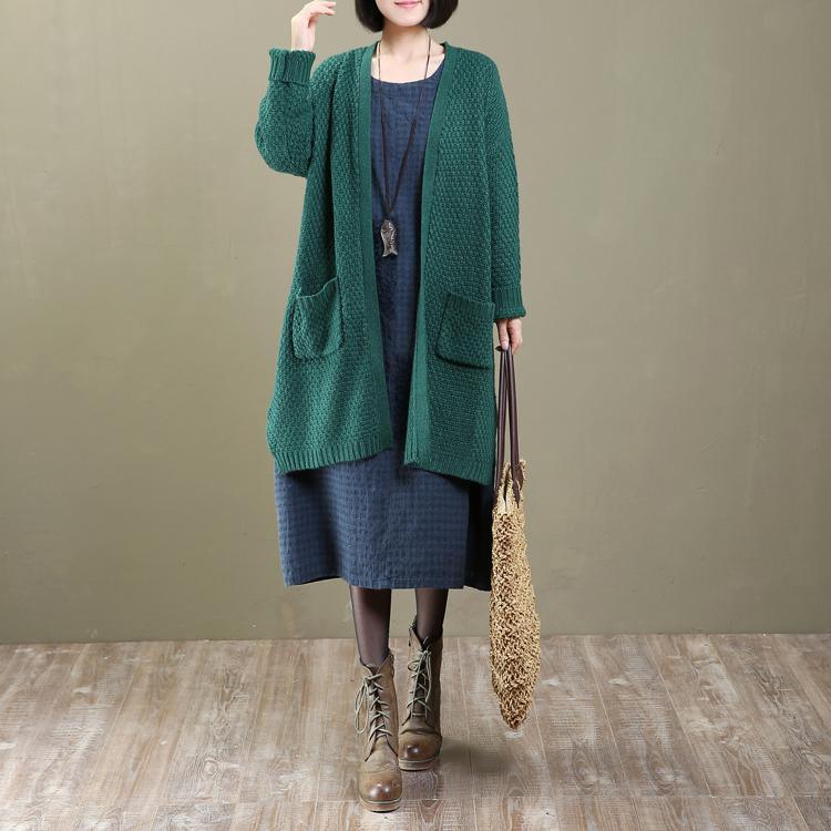 New green oversized knit cardigans coats long wool sweater outwear - Omychic