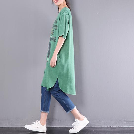 New green short sleeve sundress plus size dresses cotton dress cartoon print - Omychic