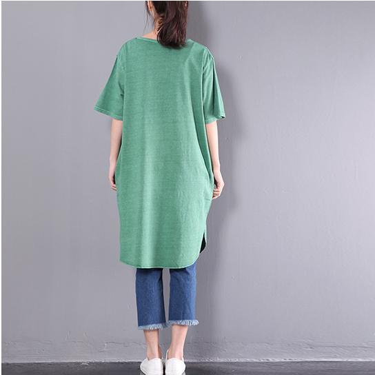 New green short sleeve sundress plus size dresses cotton dress cartoon print - Omychic