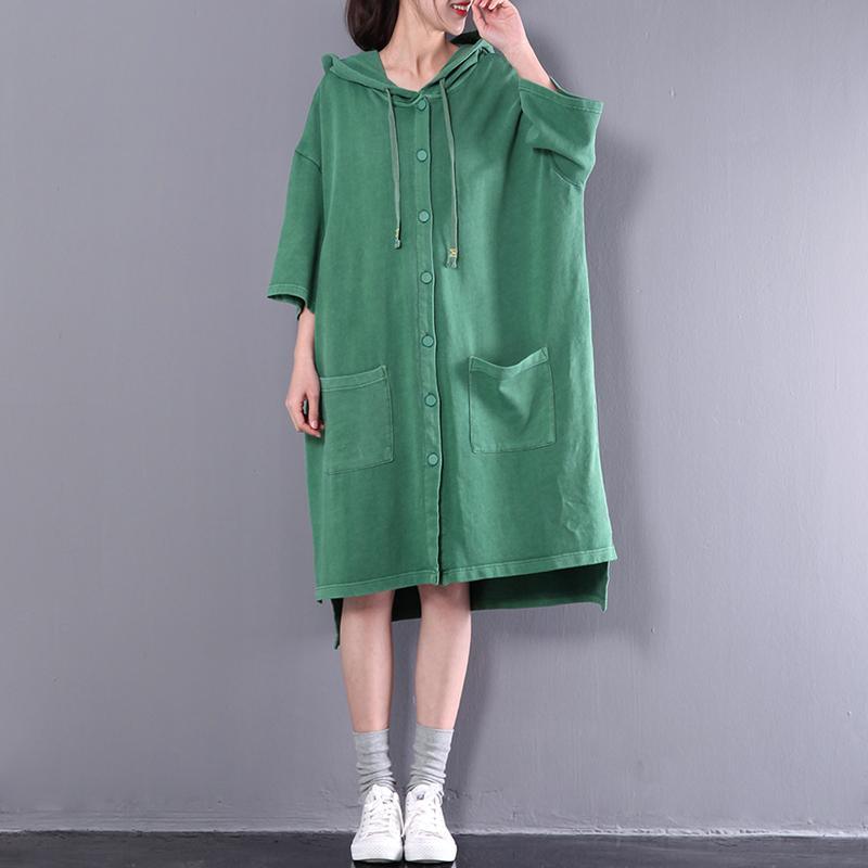 New green solid maternity dress cotton half dresses oversize hoodie clothes - Omychic