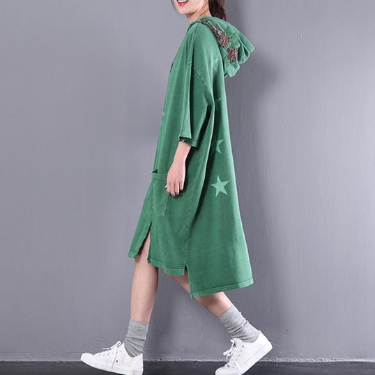 New green solid maternity dress cotton half dresses oversize hoodie clothes - Omychic
