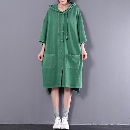New green solid maternity dress cotton half dresses oversize hoodie clothes - Omychic