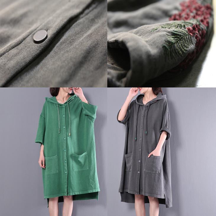 New green solid maternity dress cotton half dresses oversize hoodie clothes - Omychic
