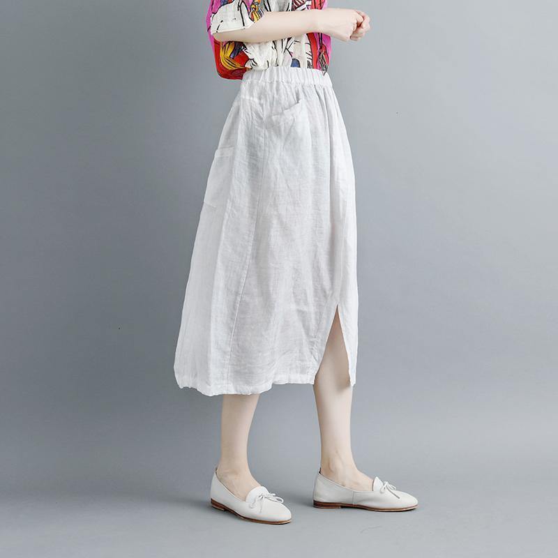 New linen summer skirt plus size Casual Slit Literary Pockets Skirt - Omychic