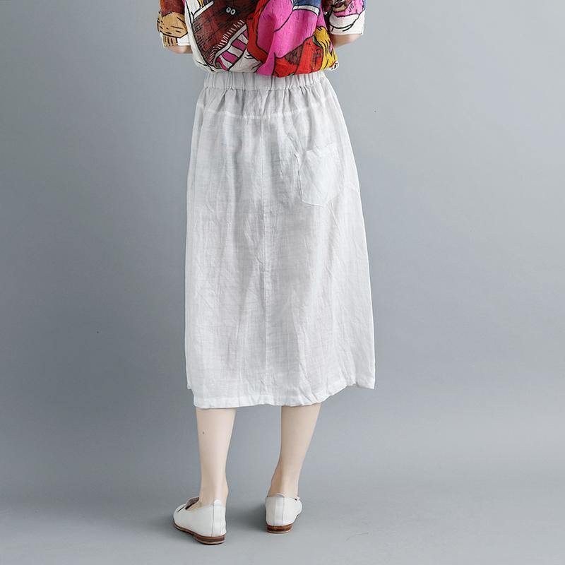 New linen summer skirt plus size Casual Slit Literary Pockets Skirt - Omychic