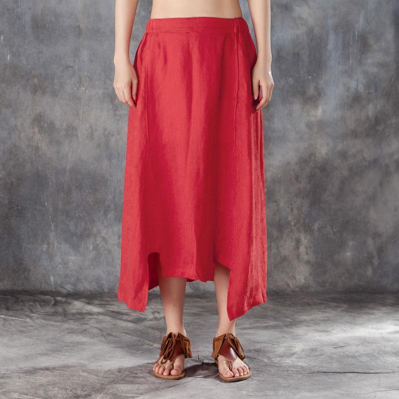 New linen summer skirt plus size Women Irregular Jacquard Linen Red Skirts - Omychic