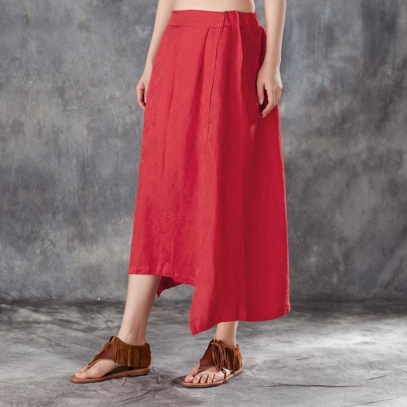 New linen summer skirt plus size Women Irregular Jacquard Linen Red Skirts - Omychic